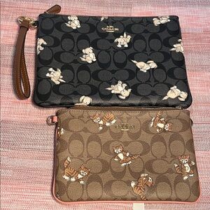 Coach Black and Tan Animal Print Wristlet Duo